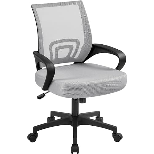 Image of Yaheetech Modern Office Desk Chair Executive Office Chair with Mid-Back Height Adjustable Lumbar Support for Home Study Grey