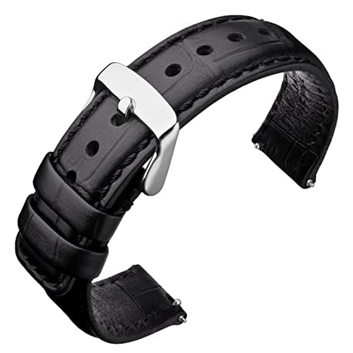 Image of ANNEFIT Quick Release Leather Watch Bands 20mm, Alligator Grain Calfskin Replacement Strap, Stainless Steel Buckle (Black)
