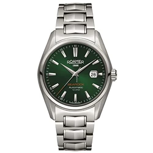 Image of Roamer Searock Men's Automatic Watch with Green Dial Analogue Display and Silver Stainless Steel Bracelet 210633 41 75 20