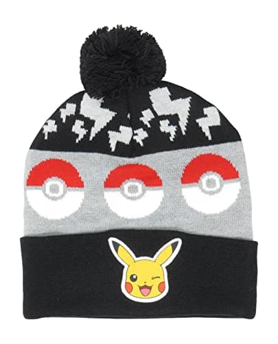 Image of Bioworld Pokemon Pikachu Pokeball Beanie Cap Hat One Size Licensed New Black, Black, One size