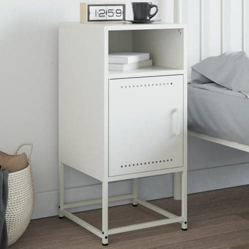 Image of Tonture Bedside Table White 36 x 39 x 78 cm, Steel Industrial Design, Robust Side Table with Lots of Storage Space, Ideal for Bedroom, Living Room, Office, Durable Furniture