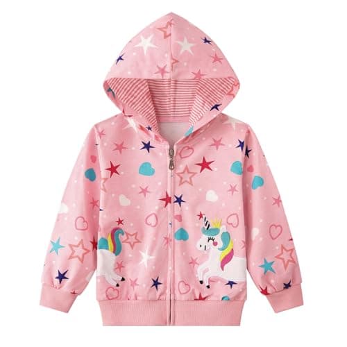 Image of Smazero Girls Hoodie Kids Zip Up Unicorn Jumper Zipper Hooded Sweatshirt Toddler Long Sleeve Christmas Hoody Tops for Girls 3-8 Years Pink
