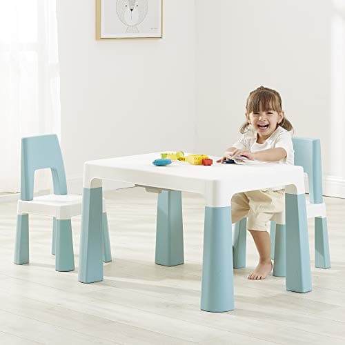 Image of Liberty House Toys Kids Height Adjustable Table and 2 Chairs, Tough Durable Polypropylene, White and Forest Green, 49/54cm H x 50cm W x 78cm D,H490/ 540 x W780 x D500mm