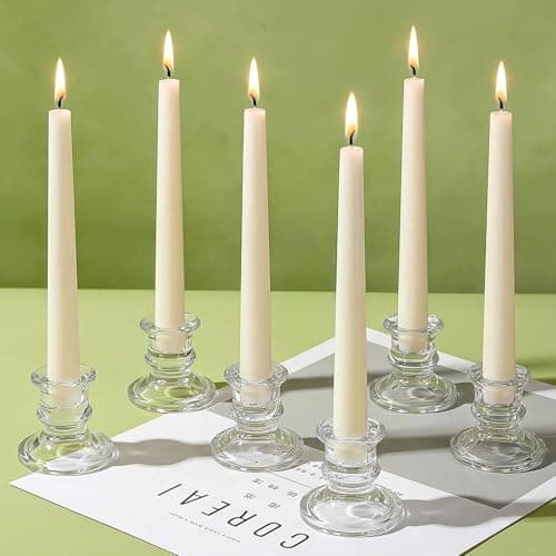 Image of 6 Pack Tapered Dinner Candles, White Taper Candles 10 Inch, 7-8 Hour Burn Time, Non-Drip Paraffin Wax with Cotton Wicks, Candle Set for Household Decor