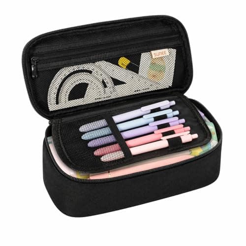 Image of SUNEE Large Capacity Pencil Case with Compartments, 900D Oxford Aesthetic Black Pencil Cases Organizer for Girls, Boys & Adults – Big Storage Pencil Bag for School or Office, Black