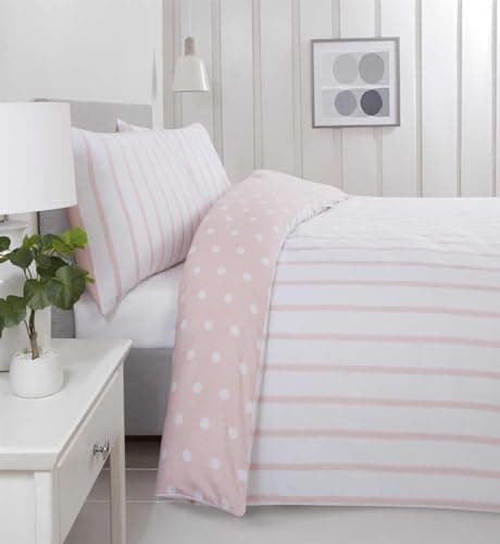 Image of Rapport Home 180 Threadcount Spots & Stripes Brushed Microfibre Duvet Cover Set Double Blush, Pink