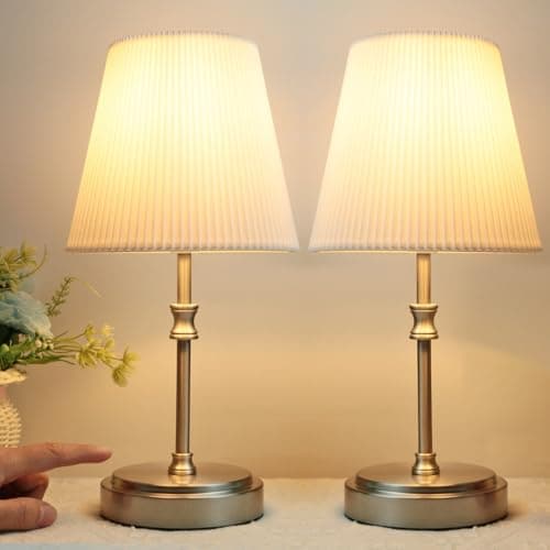 Image of HSLighting Bedside Lamps, Touch Control Table Lamp Nightstand Lamps with Silver Base 3-Way Brightness Dimmable Desk Lamp for Bedroom Living Room Children's Room Decor LED Bulb Included 2 Pack