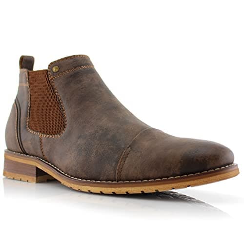 Image of Ferro Aldo Men's Chelsea Boots | Pull-On Ankle Boot in Plain Toe, Cap Toe & Wingtip Brogue Styles | For Casual, Dress, Work & Formal Events, 1. Chestnut Brown, 9.5