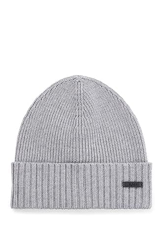 Image of BOSS Mens Fati Ribbed beanie hat in responsible virgin wool
