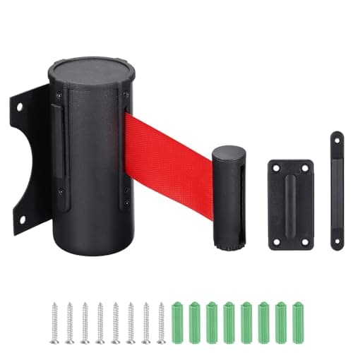 Image of PATIKIL Fixed Wall Mount Retractable Belt Barrier, 10 Feet Red Color Belt with Steel Case for Crowd Control Grocery Retail Store Stadium