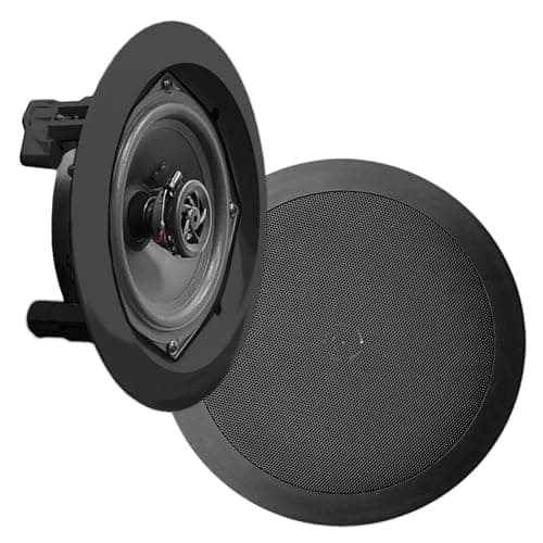 Image of Pyle In-Wall In-Ceiling Dual 16.5 cm 2-Way Speaker System, Flush Mount Design, Black Pair, Wide Range Audio, Home and Ceiling Wall Speakers, Center Channel, Bluetooth Ceiling