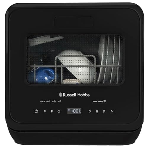 Image of Russell Hobbs Mini Dishwasher Compact Table Top in Black 2 Place Setting Dishwasher, LED Touch Control, 4 Programmes, Portable & Efficient, Baby Care, Fruit Wash & Eco Mode, No Plumbing, RH2TTDW0D1B