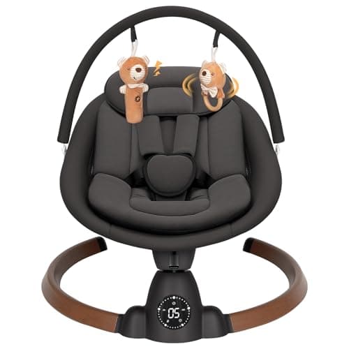 Image of Uuoeebb Baby Bouncer, Portable Electric Baby Swing with Bluetooth, 5 Swing Speed, 10 Songs, 5-Point Harness, Remote Control & Touch Panel - Bouncer from Birth for Indoor & Outdoor Use (Dark Black)
