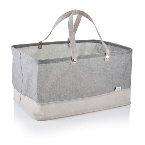 Image of Minky Fabric Water-Resistant Laundry Basket, Large Grey Hamper With Sturdy Carry Handles, 52L Waterproof Washing Basket, Collapsible Design