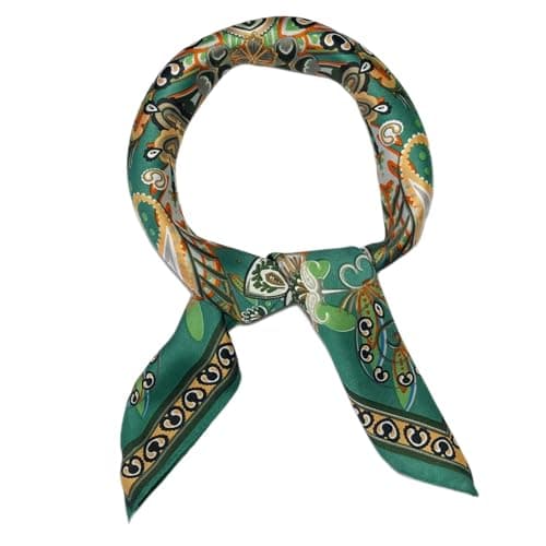 Image of WESTEND CHOICE Square Satin silk Scarves Printed Neck Scarf 50s Retro Women Scarf Lightweight Silky Bandana Wrap women's scarves 70 x 70 cm (Green)