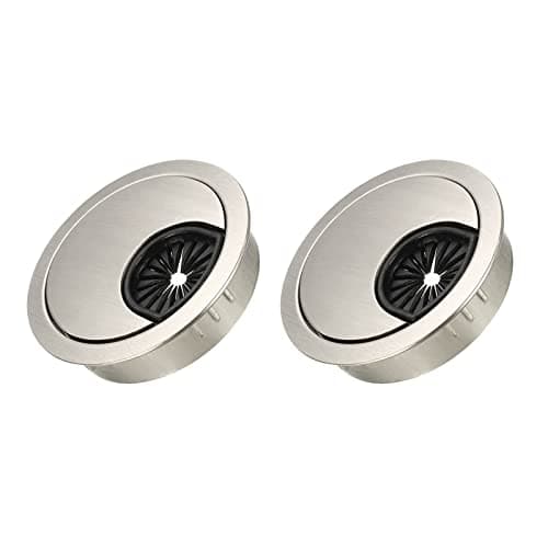 Image of METALLIXITY Cable Cord Grommet (50mm/1.97") 2Pcs, Zinc Alloy Round Cable Hole Cover Wire Organizer - for Home Desk Cable Wire Management, Brush Silver