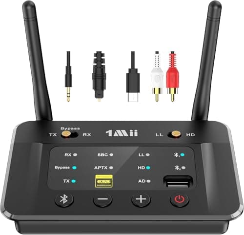 Image of [Upgraded] 1Mii B03S Bluetooth 5.3 Transmitter Receiver for TV Home Stereo, Long Range Wireless Audio Adapters with Audiophile DAC, aptX Adaptive/LL/HD, Dual Link, Optical RCA AUX 3.5mm Inputs/Outputs