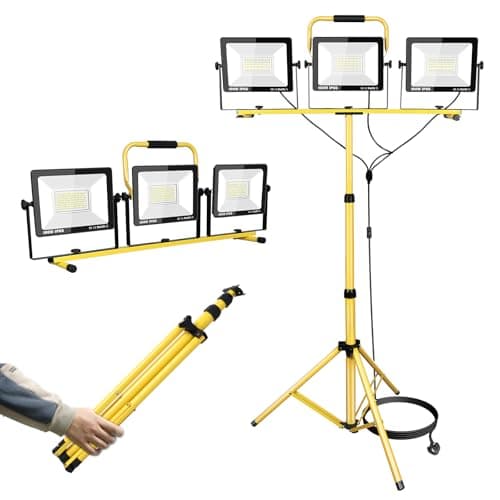 Image of RIGIDON 300W Tripod Stand LED Work Light, 3 Adjustable Head Floodlight, Flexible Portable Job Site Light, 30000LM 110V 240V Outdoor Indoor worklight for Workshop, Garage, Construction, Basement