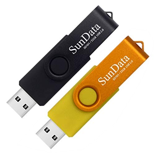 Image of SunData 32GB Memory Stick 2 Pack USB 2.0 Flash Drive Swivel Design Thumb Drives USB Stick Pen Drive for Data Storage with LED Light (2 Colors: Black Gold)