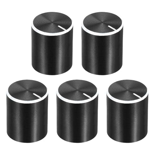 Image of sourcing map 5pcs Potentiometer Knob Knurled Shaft Black Aluminum 6mm Shaft Dia. Rotary Knob 15mmx17mm Guitar Volume Control Knob