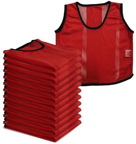 Image of A2Z 12 Pack Sports Training Mesh Bibs Lightweight Comfortable - Sports Bibs Red 12 Pack 9-14