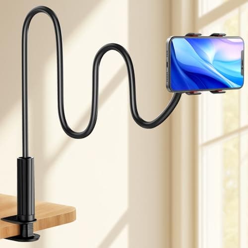 Image of MEMOEVER Gooseneck Phone Holder, Flexible Lazy Arm Moble Stand for Bed Desk Table with 360° Adjustable Clamp, 360° Overhead Phone Mount Clip for iPhone Samsung Series