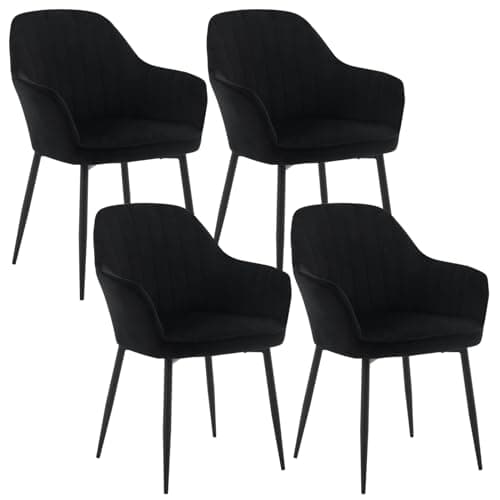 Image of Klihome Dining Chair Set of 4, Wide Padded Velvet Chair with Back, Metal Legs, for Dining Room, Bedroom, Living Room, Dressing Table, Black, K0015EZS-4-UK