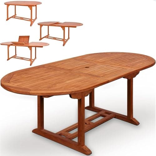 Image of CASARIA® Vanamo Extending Wooden Garden Dining Table | FSC®-Certified Eucalyptus Wood | 150-200x100cm Extendable Foldable Adjustable | Patio Furniture Outdoor Oval 6 Seater