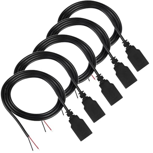 Image of RUNCCI-YUN 5 Pcs USB Female 2 Pin Panel Mount Connector With 100cm Pigtail Cable for Equipment Installation and DIY Repair