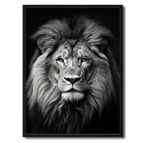 Image of Black and White Decor Animals Canvas Wall Art / Majestic Wild Strong Lion Wall Painting / Abstract Wall Pictures Print Framed Painting for Teens Girl Women Living Room Decoration / 12x16inch