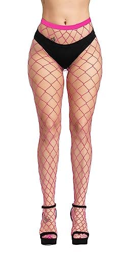 Image of Simply Joshimo Womens Coloured Fishnet Tights | Wide Whale Net Colourful Bright Pantyhose (Neon Pink)