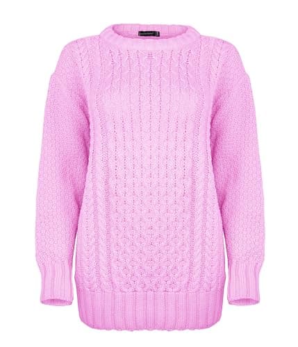 Image of Generation Fashion Ladies Women Knitted Cable Knit Warm Chunky Sweater Formal Everyday Casual Long Sleeves Jumper Tops Pullover Crew Neck [Pink,16-18]