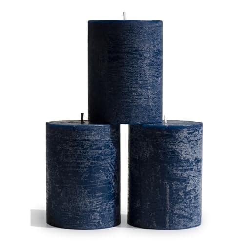 Image of CANDWAX 7.6x10.2 cm Pillar Candles Set of 3 - Decorative Candles Unscented and No Drip Candles - Ideal as Wedding Candles or Large Candles for Home Interior - Dark Blue Candles