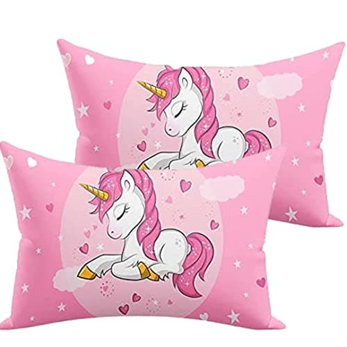Image of NISHOMES Velvet Unicorn Design Printed Kids Cartoon Pillow Fiber Filled Size 12x18 Inches (Pink) (Pack of - 2)
