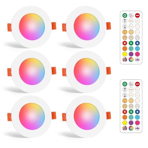 Image of RGB LED Downlights for Ceiling with Remote Control Recessed Ceiling Spotlight, 7W CCT 2700K-6000K Colour Changing Spotlight for Bathroom, Kitchen, Hallway Hole 68-85mm 6 Pack