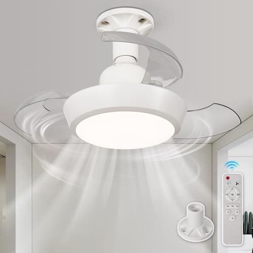 Image of HARPER LIVING Small Ceiling Fans with Lights & Remote, E27 Screw in Fan Light with 3 Retractable Blades, 30W 1400LM Dimmable & 3CCT LED Ceiling Fan Light Bulb for Bedroom Living Room Kitchen, White