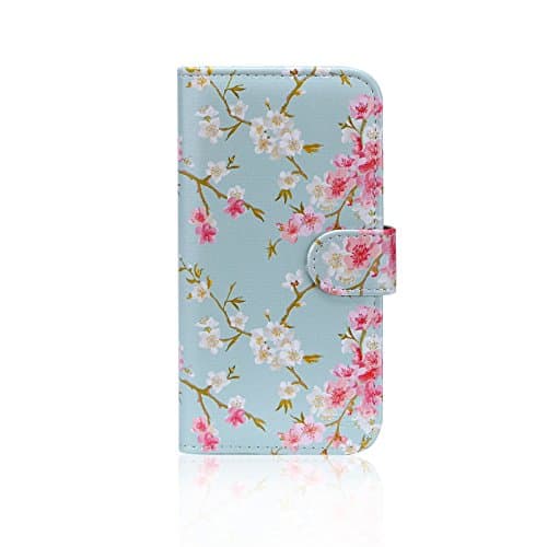 Image of 32nd Floral Series - Design PU Leather Book Wallet Case Cover for Apple iPhone X & iPhone XS, Designer Flower Pattern Wallet Style Flip Case With Card Slots - Spring Blue