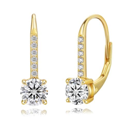 Image of KRKC Moissanite Earrings for Women Men, 14k White Gold Drop Dangle Earrings, 1.0ct-2.0ct S925 Sterling Silver Diamond Earrings Leverback, Hypoallergenic Jewelry Gift