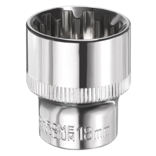 Image of sourcing map 12 Points Socket 3/8" Drive 18mm Metric Shallow Impact Socket Cr-V Steel Chrome Plating Flip Sleeve Nut Driver Wrench for Home Auto Nuts Bolts Repair