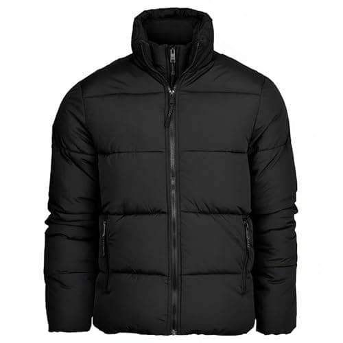 Image of Spindle Mens Plain Black Non Hooded Padded Quilted Puffer Jacket Winter Coat 2 Zipped Side Pockets. Inner Storm Flap Outerwear Black XXL