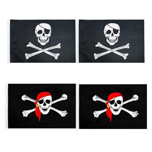 Image of AYNKH 4 Piece Skull Flag Pirate Flag For Pirate Parties, Halloween Decorations, 30 X 45cm