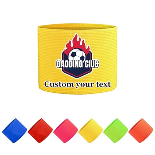 Image of Personalised Captain Armband Adjustable Soccer Arm Bands with Custom Text/Logo | 3 Sizes6 Colors for Football/Rugby/Basketball Teams (Yellow)