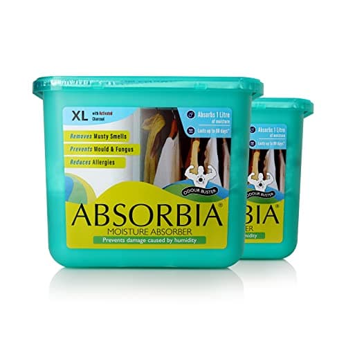 Image of Absorbia Moisture Absorber XL with Activated Charcoal | Pack of 2 (450 g X 2 boxes) | 1L Absorbs|Dehumidifier for Rooms & Wardrobes|Fights Against Moisture, Mould, Fungus
