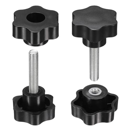 Image of sourcing map 2 Set Star Knobs M10 x 45mm Male + M10 Female Thread 48mm Head Metric 6-Star Threaded Stud Clamping Handles Screw in Through Hole Hand Jig Knob Thumb Screws, Black