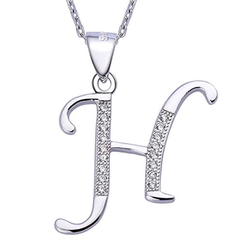 Image of VIKI LYNN Initial Pendant H 925 Sterling Silver Letter Necklace with Cubic Zirconia Personalised Gifts for Women Ladies