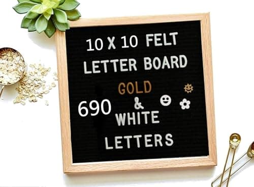 Image of Felt Letter Board 10 * 10 inch DIY Message Board Memo Menu Notice Kitchen Notes Board with 460 White & Gold Coloured Letters Numbers Symbols Emojis for Home,Restaurant,Party,Wedding