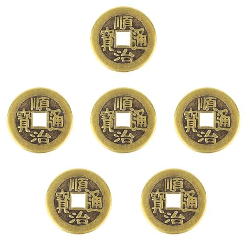 Image of 6pcs Chinese I Ching Coins, 2.7cm/1.1in Chinese Feng Shui Lucky Coins Brass Good Luck Ancient Coin Practical Divination Gadget for Home Office Car Purse Traditional New Year Decoration Decor Gifts