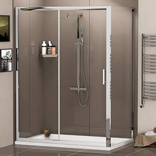 Image of 1700x900mm Walk in Single Sliding Rectangular Shower Enclosure 6mm Glass Reversible Door + Side Panel