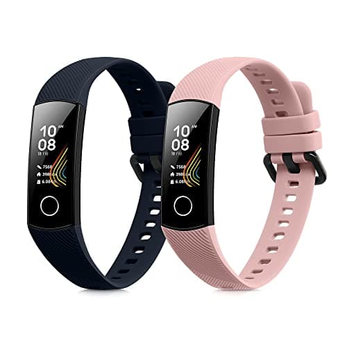 Image of kwmobile 2x Straps for HONOR Band 5 / Band 4 Watch Strap - Silicone Replacement Watch Strap Set - Replacement Bands Dark Blue/Dusty Pink