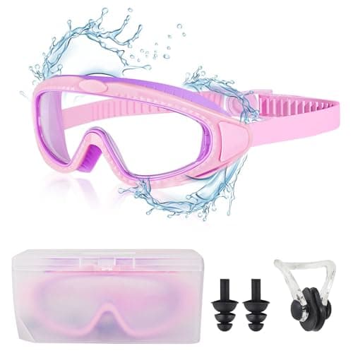 Image of Mezere Kids Swimming Goggles 6-14 Kids Goggles Wide Vision Childrens Swimming Goggles for Boys Girls Swim Glasses,No Leaking, Anti Fog, UV Protection Nose Clip and Earplugs